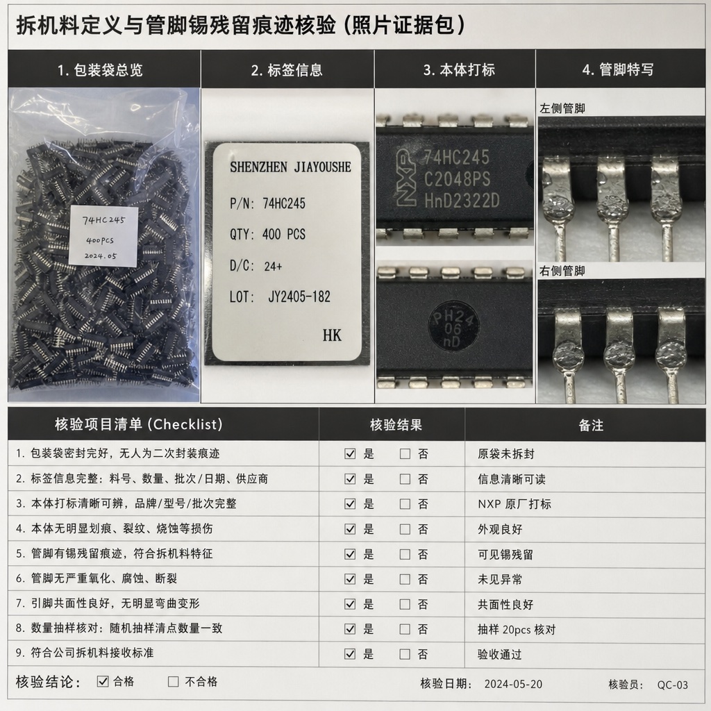 拆机料验货照片包与清单台面