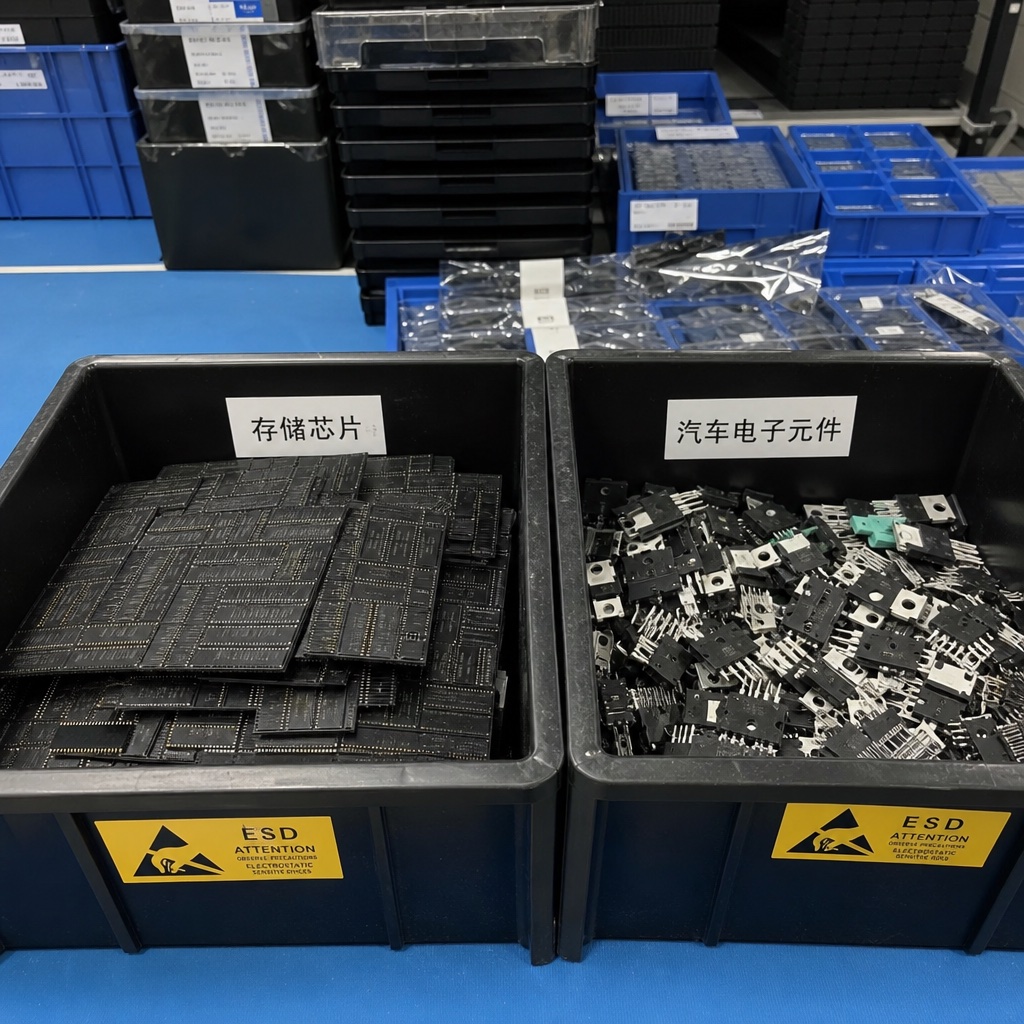 新能源车电子料与存储器件分堆现场