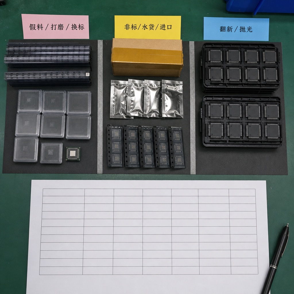 假料水货翻新并列对照示意